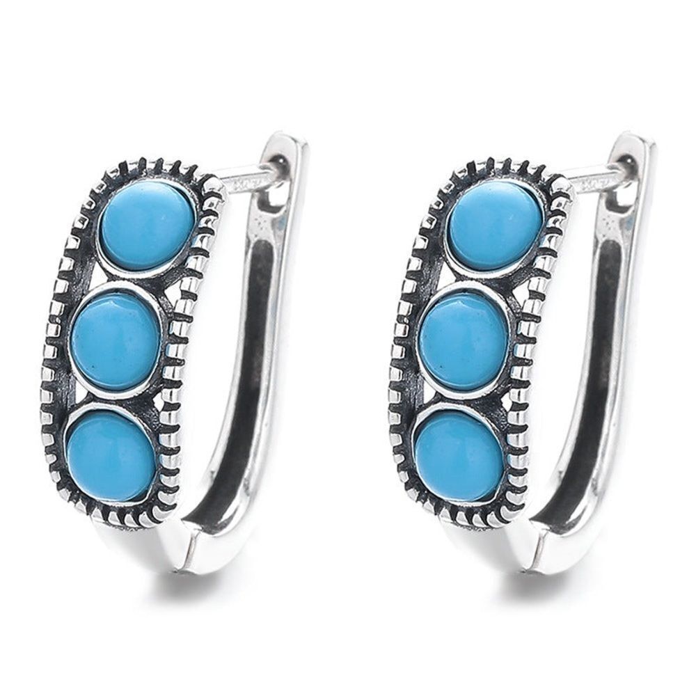 Silver and Blue Hoop Earrings S1009